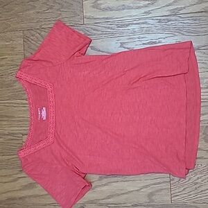 Talbots Lace Trim Square Neck Knit Top Cotton Blend T-shirt sz Large